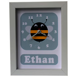 Stripey Cats Personalised Bert Bee Framed Clock, 23 x 18cm Blue